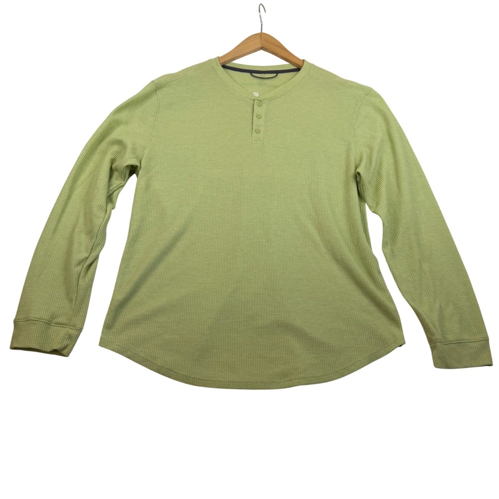 All in Motion Womens Waffle Knit Henley Top Light Green Long Sleeve Large 4590